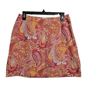 Kim Rogers Skort Girls 12 Pink Orange Paisley Cotton Blend Side Zip Mini Skirt